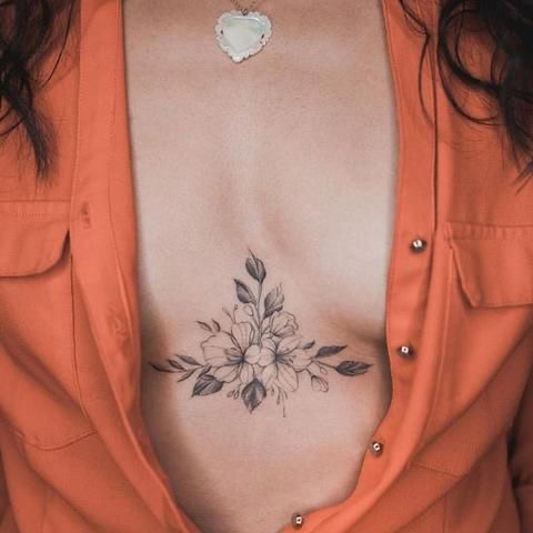 Floral Underboob Thigh Band Tattoo, Daisy, Roses , Waist Tattoo
