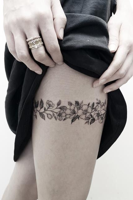 Floral Underboob Thigh Band Tattoo, Daisy, Roses , Waist Tattoo