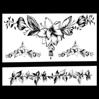Floral Underboob Thigh Band Tattoo, Daisy, Roses , Waist Tattoo
